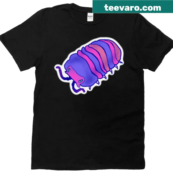 Illustrated t-shirt featuring a detailed purple isopod bug design