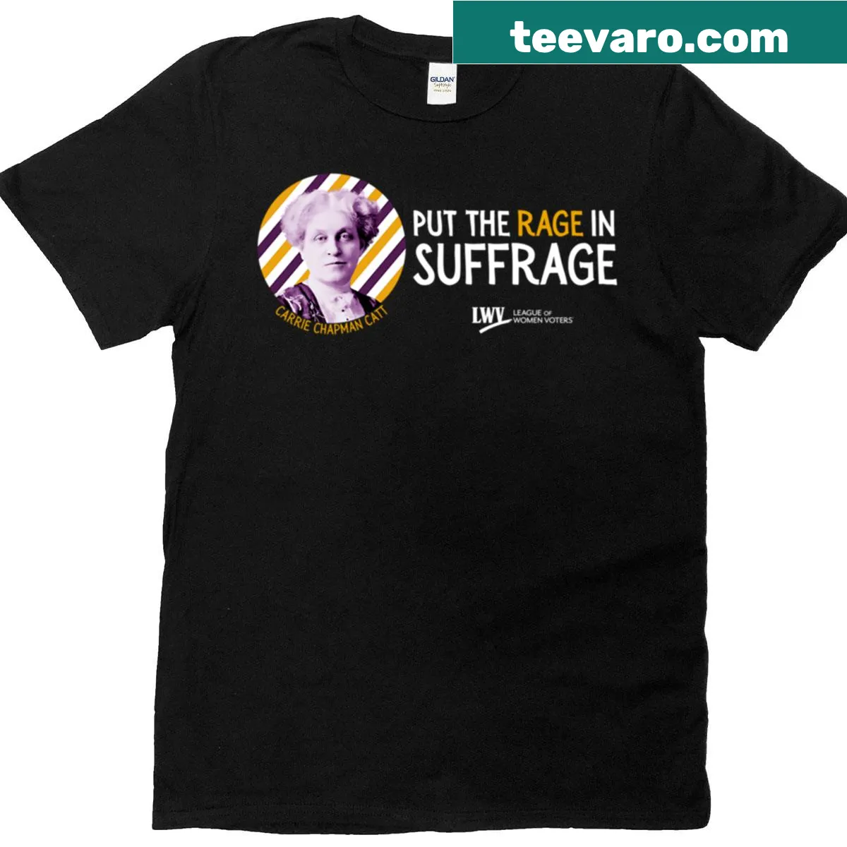 Inspirational T-shirt honoring Carrie Chapman Catt and women's suffrage — on a men's t-shirt