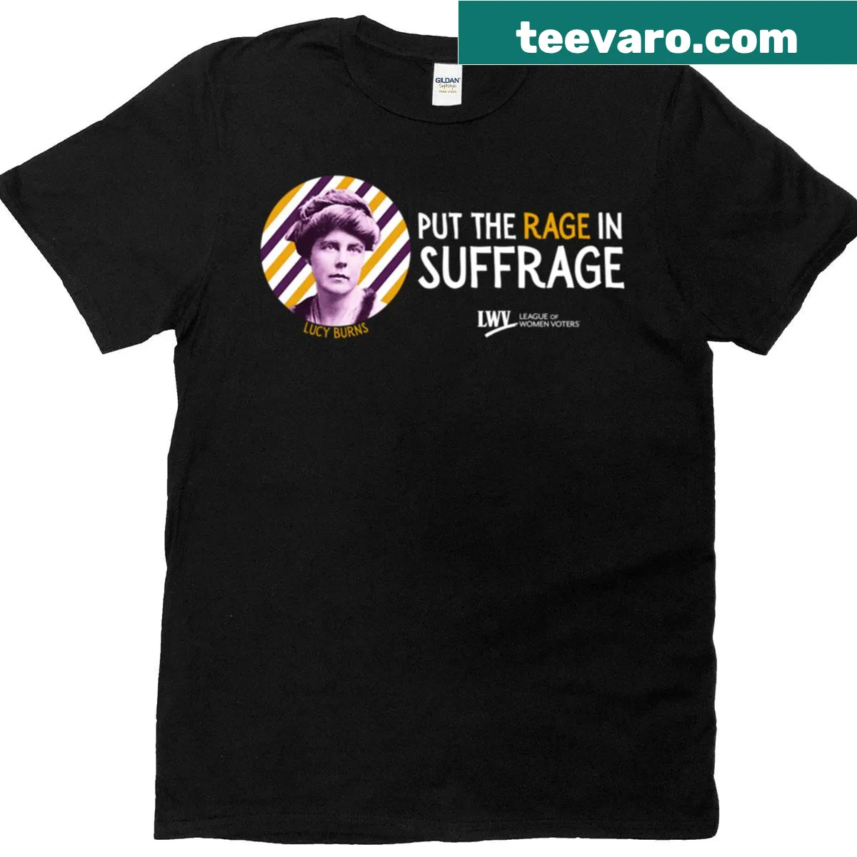 Lucy Burns suffrage themed t-shirt with a bold message — on a men's t-shirt