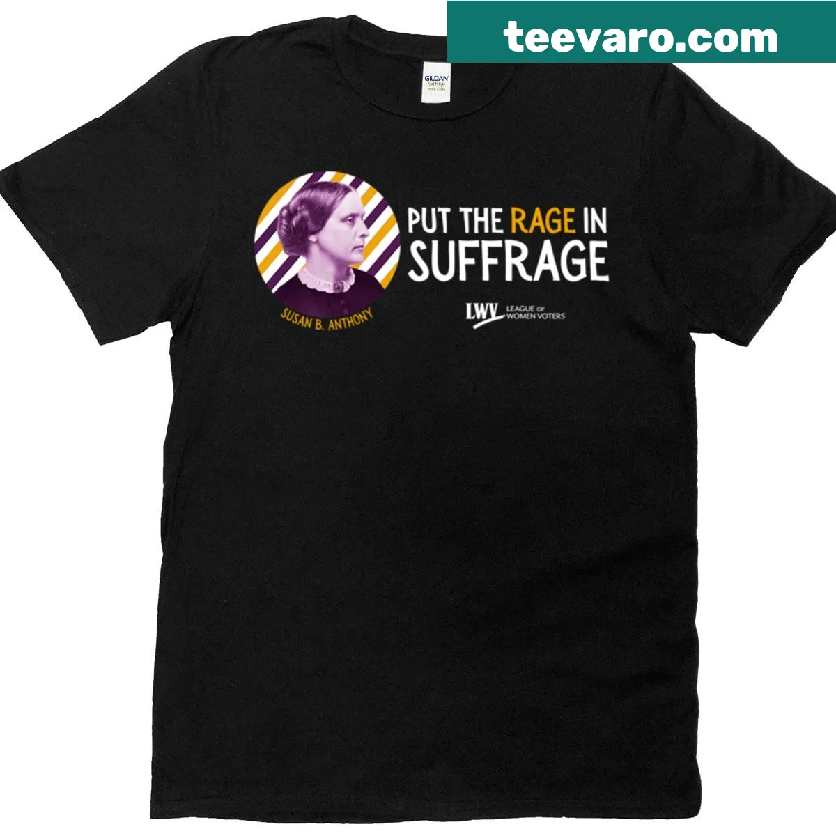 Empowering suffrage-themed T-shirt featuring Susan B. Anthony graphic — on a men's t-shirt
