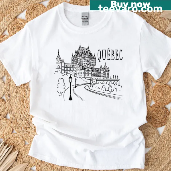 Sketch-style t-shirt featuring Quebec landmarks
