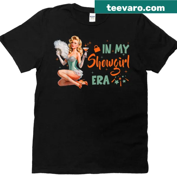 Retro showgirl-themed T-shirt with playful illustrations