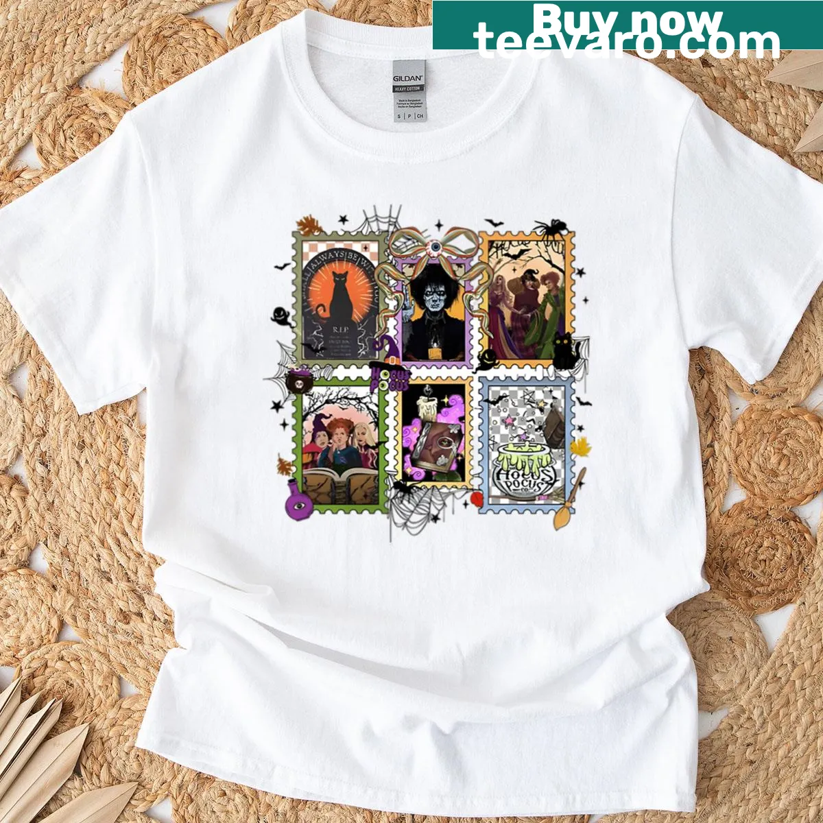 Vintage-style witches design for Halloween humor. — on a men's t-shirt