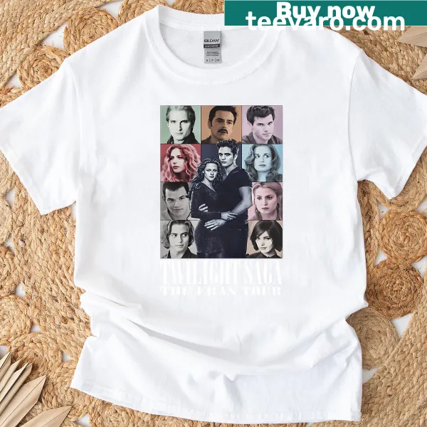 Illustrated T-shirt with retro vampires and wolves from classic films