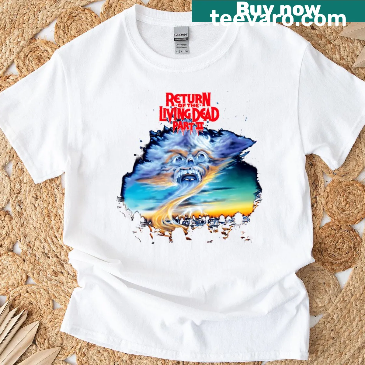 Illustrated t-shirt featuring the undead from Return of the Living Dead — on a men's t-shirt