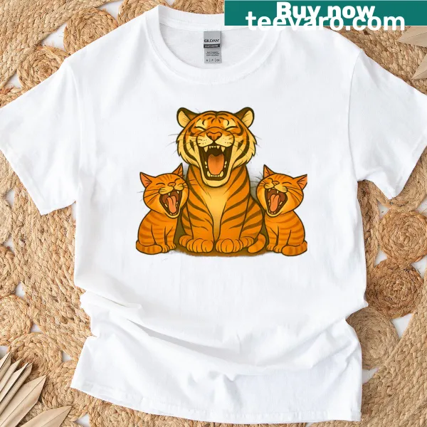 Cute t-shirt featuring a Bengal tiger and orange tabby cats