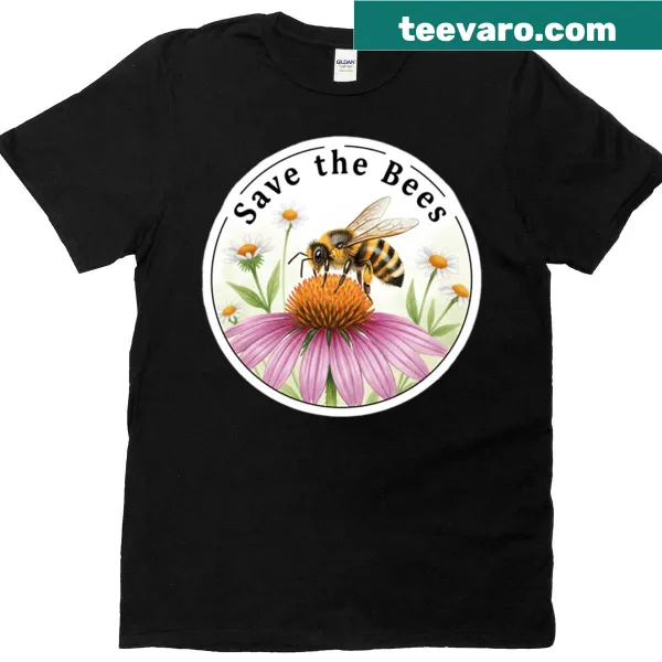 Illustrated wildflower and bee graphic t-shirt