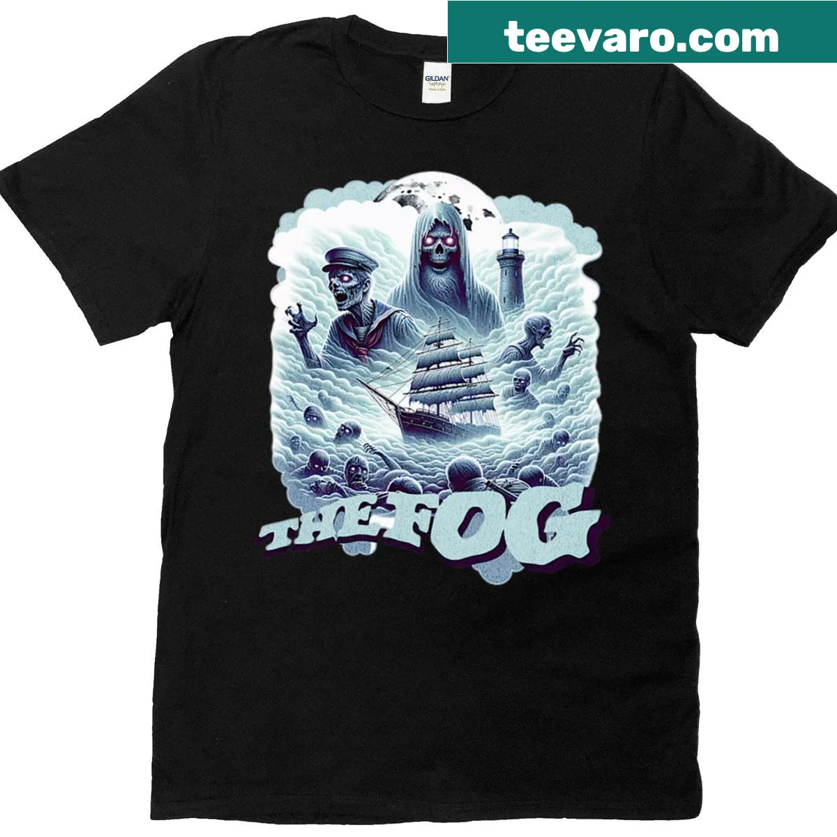 Vintage-style horror movie T-shirt featuring spooky graphics — on a men's t-shirt