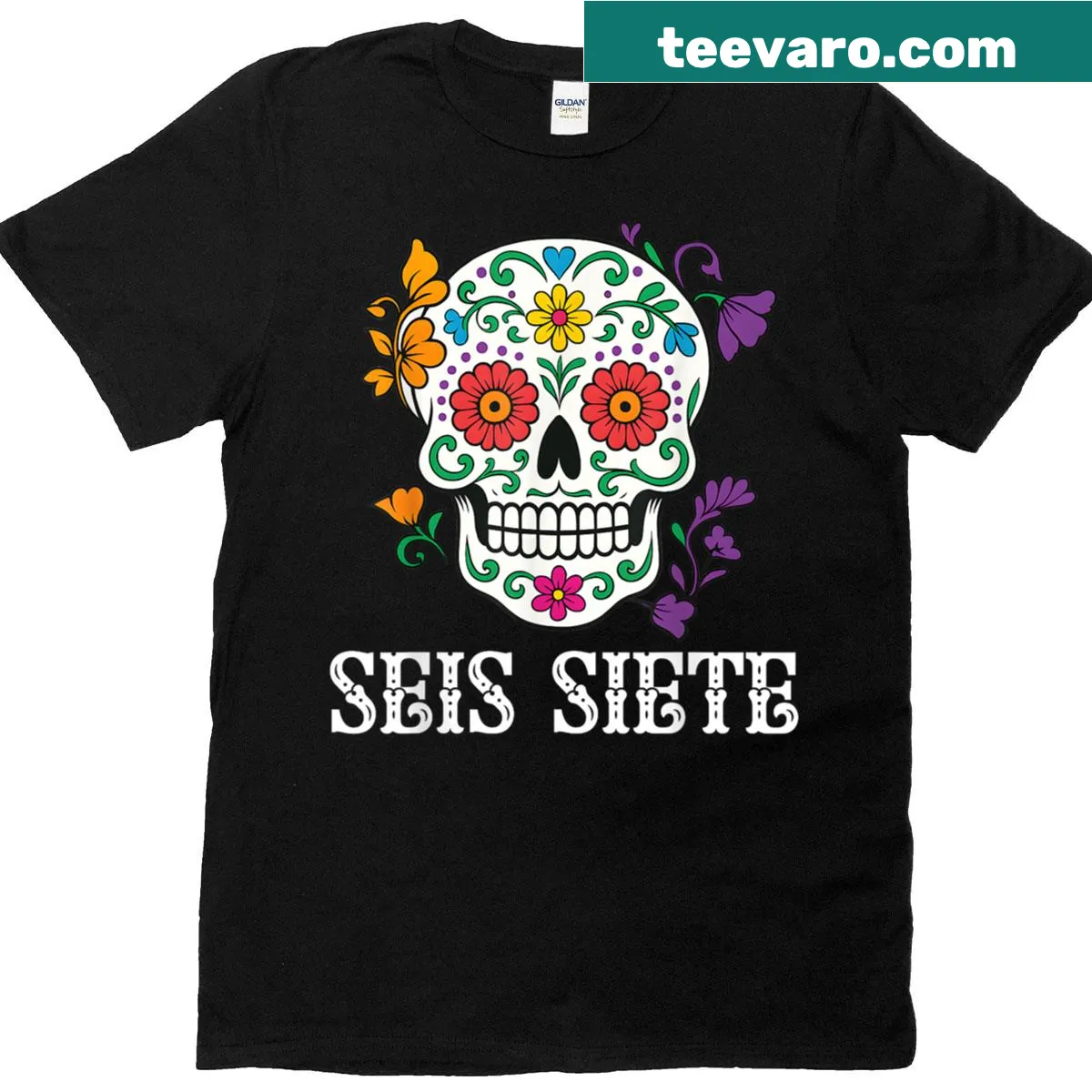 Calaveras sugar skull T-shirt celebrating Mexican culture — on a men's t-shirt
