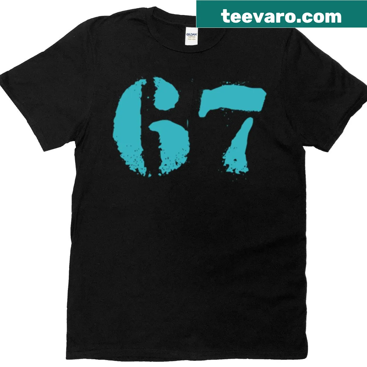 Stencil-style T-shirt with the numbers Six and Seven printed boldly — on a men's t-shirt