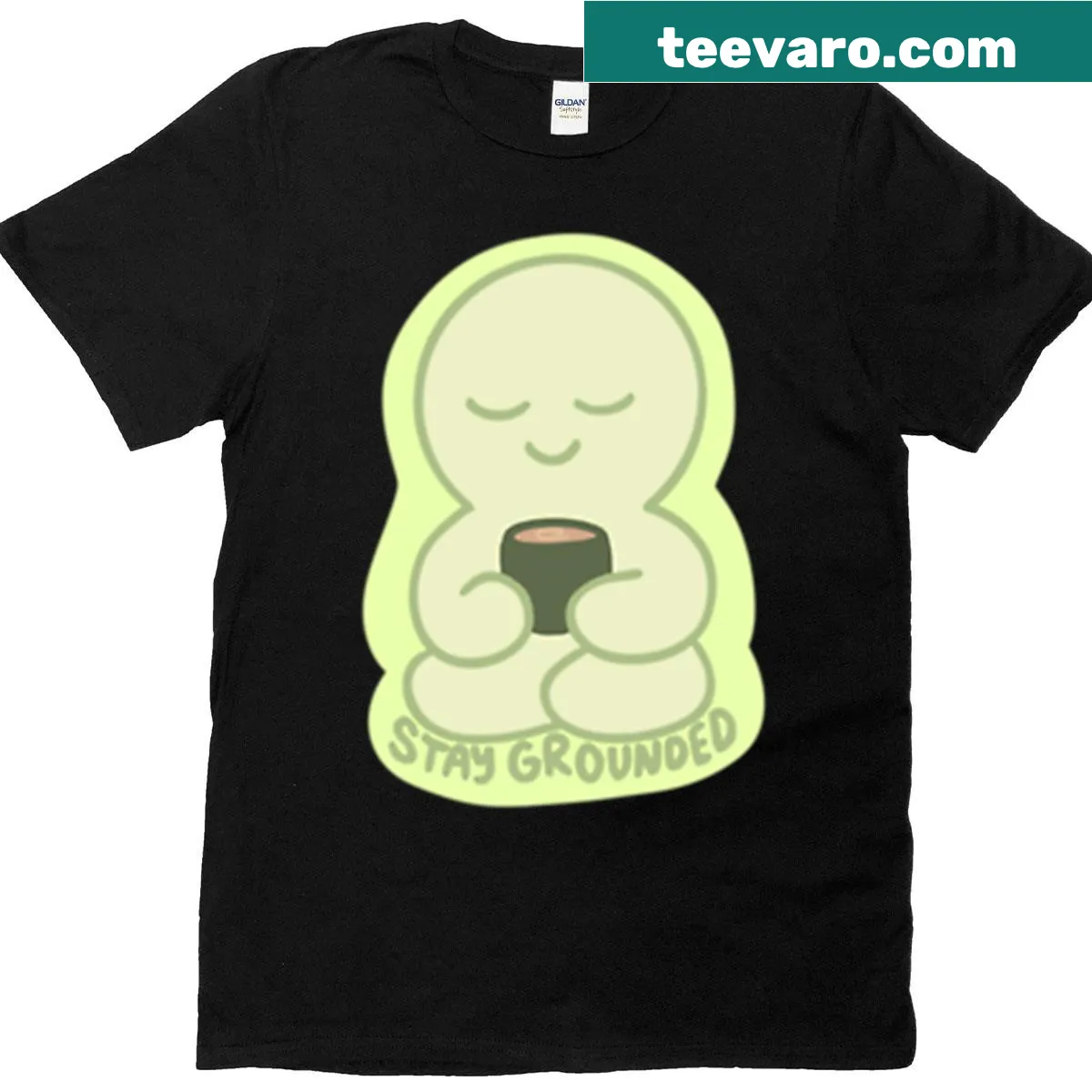Kawaii Smiski character graphic on T-shirt promoting positivity. — on a men's t-shirt