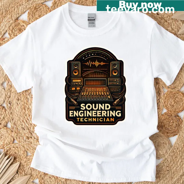Sound engineering technician badge graphic on a t-shirt