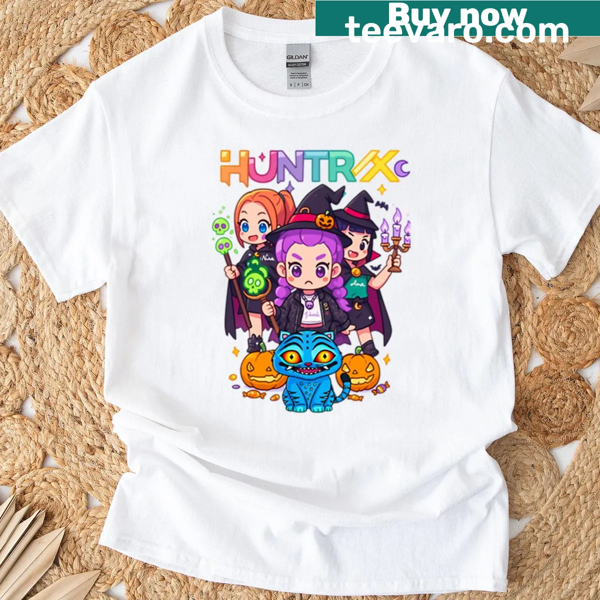Illustration of Kpop demon hunters for Halloween — on a men's t-shirt