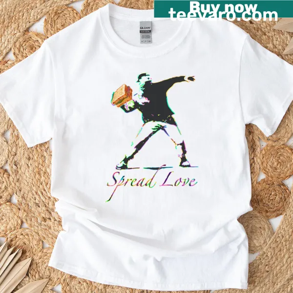 Artistic sandwich illustration with 'Spread Love' text on T-shirt