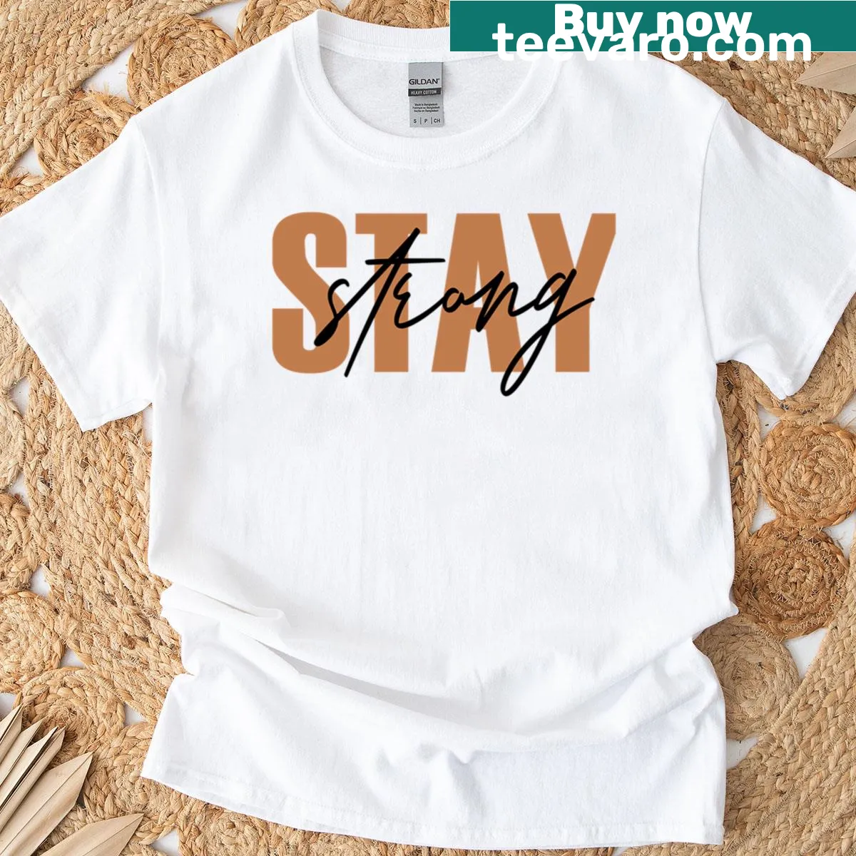 Motivational t-shirt with the phrase 'Stay Strong' prominently displayed — on a men's t-shirt