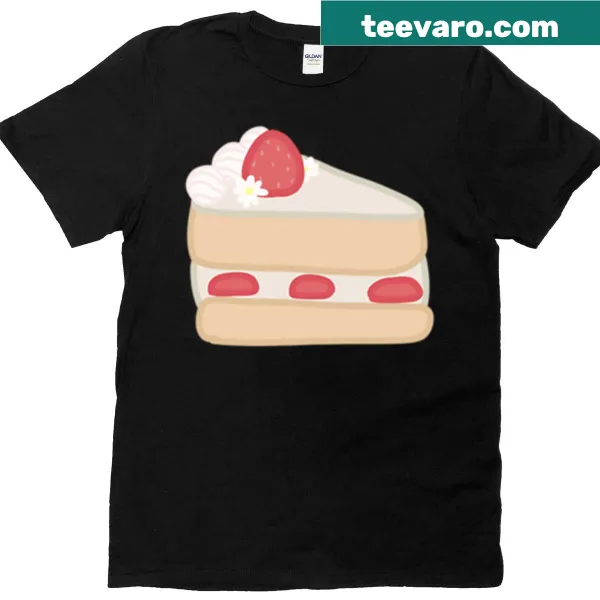Illustration of a slice of strawberry cake on a T-shirt
