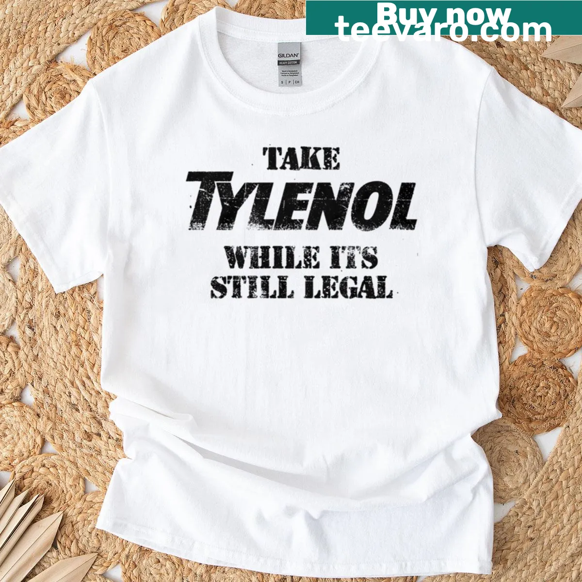 Bold, humorous typography t-shirt with edgy message about Tylenol — on a men's t-shirt