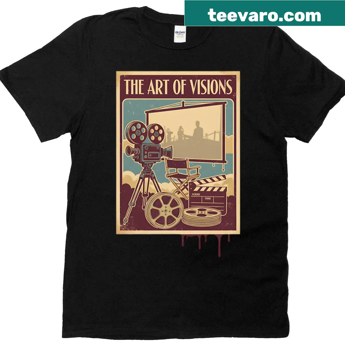 Abstract cinema poster design on T-shirt celebrating film art. — on a men's t-shirt