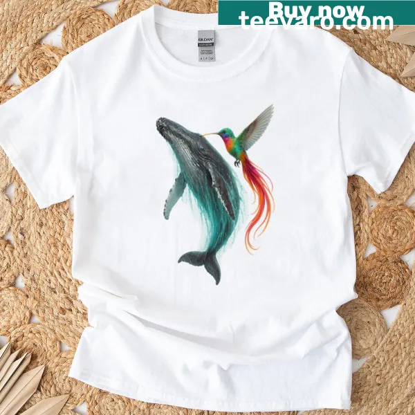 T-shirt featuring an illustration of hummingbirds in a charming design