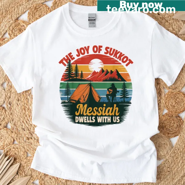 Typography design of 'Messiah Dwells With Us' on a Jewish holiday shirt