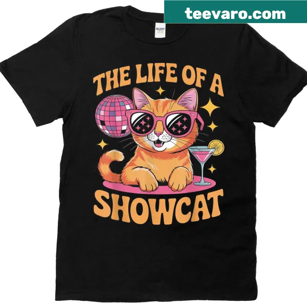 Cute cat graphic T-shirt with sunglasses and playful design