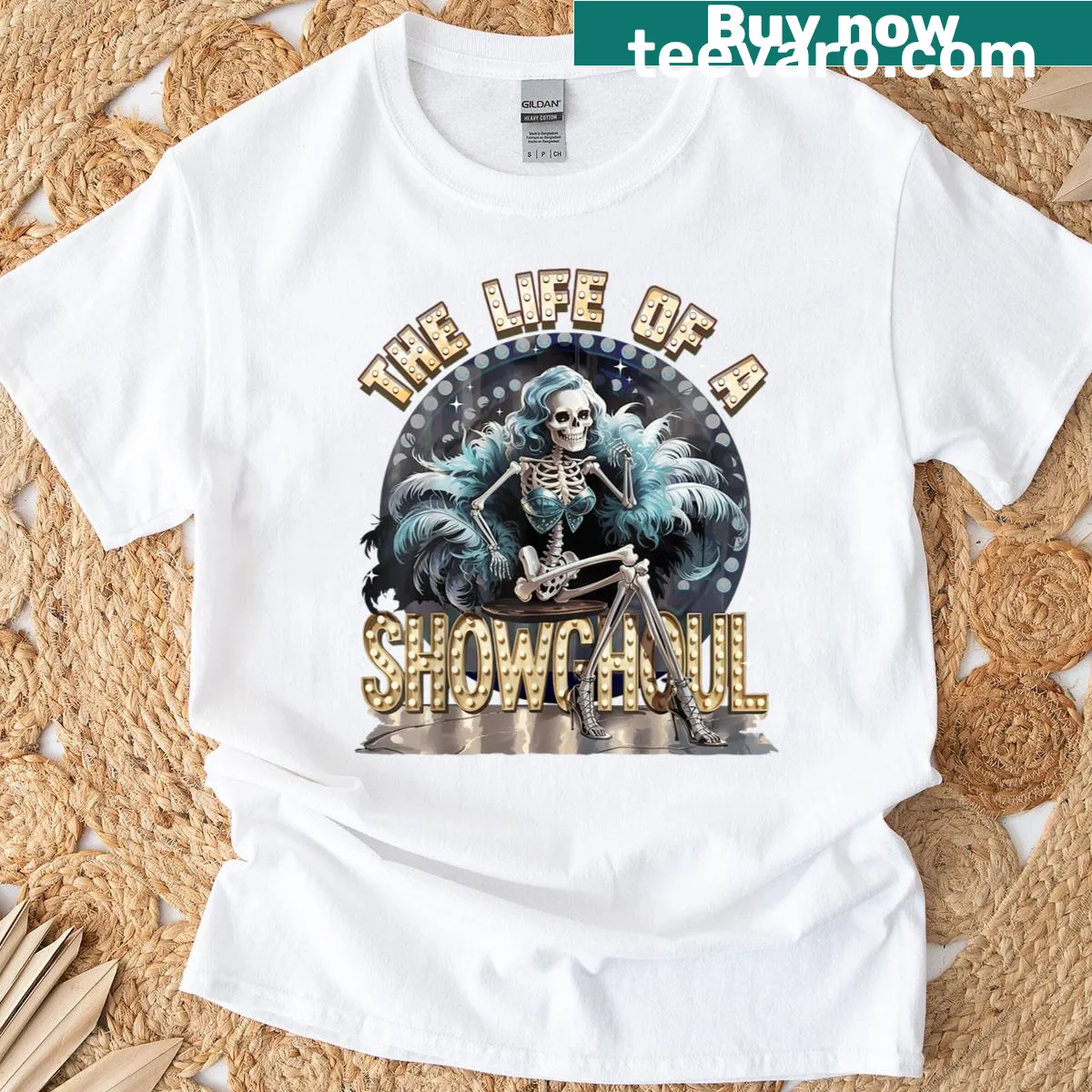 Whimsical t-shirt featuring a skeleton girl design for Halloween — on a men's t-shirt