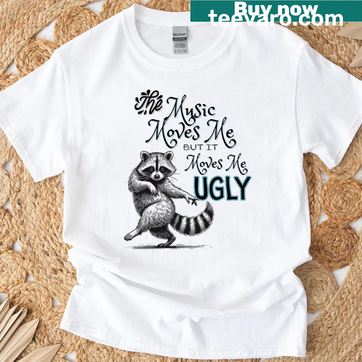 Playful t-shirt with 'The Music Moves Me' typography — on a men's t-shirt