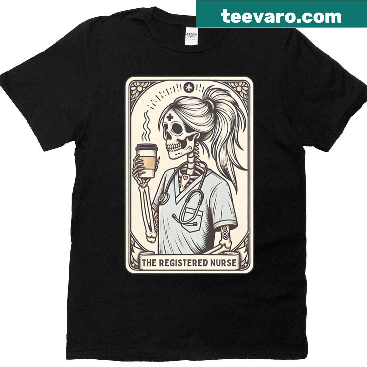 Tarot card-inspired T-shirt for registered nurses with unique illustrations — on a men's t-shirt