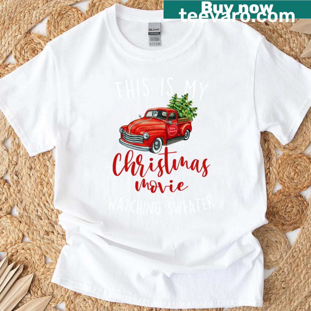 This Is My Christmas Movie Watching t-shirt with red truck design — on a men's t-shirt
