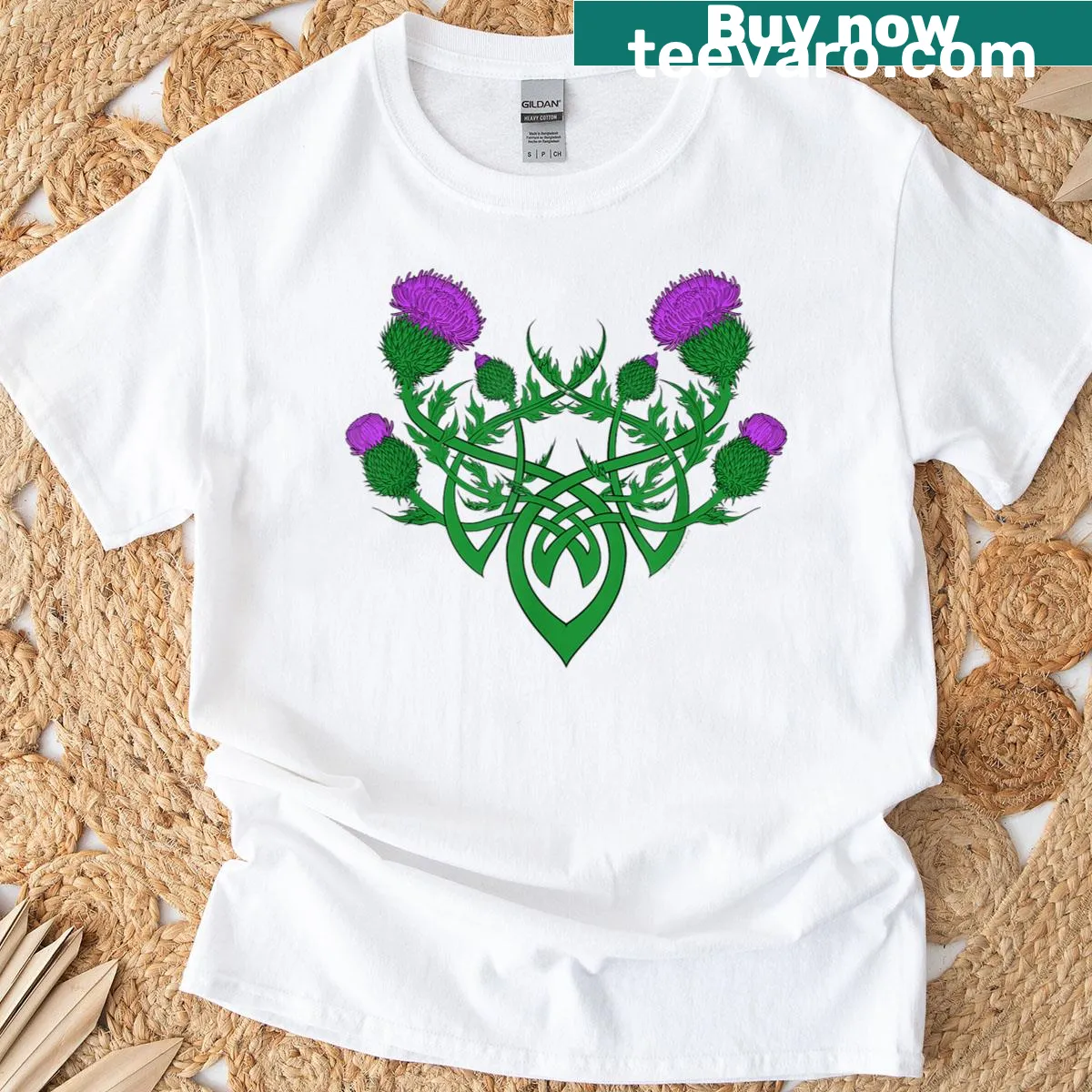 Intricate thistle knotwork graphic on T-shirt — on a men's t-shirt