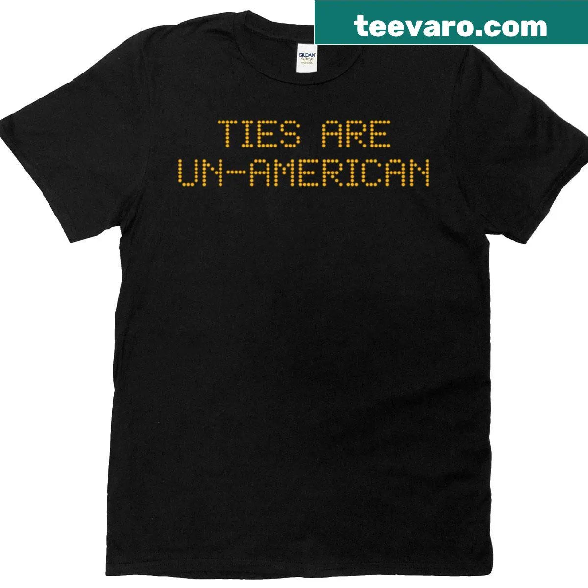 Sarcastic t-shirt with text proclaiming ties are un-American — on a men's t-shirt