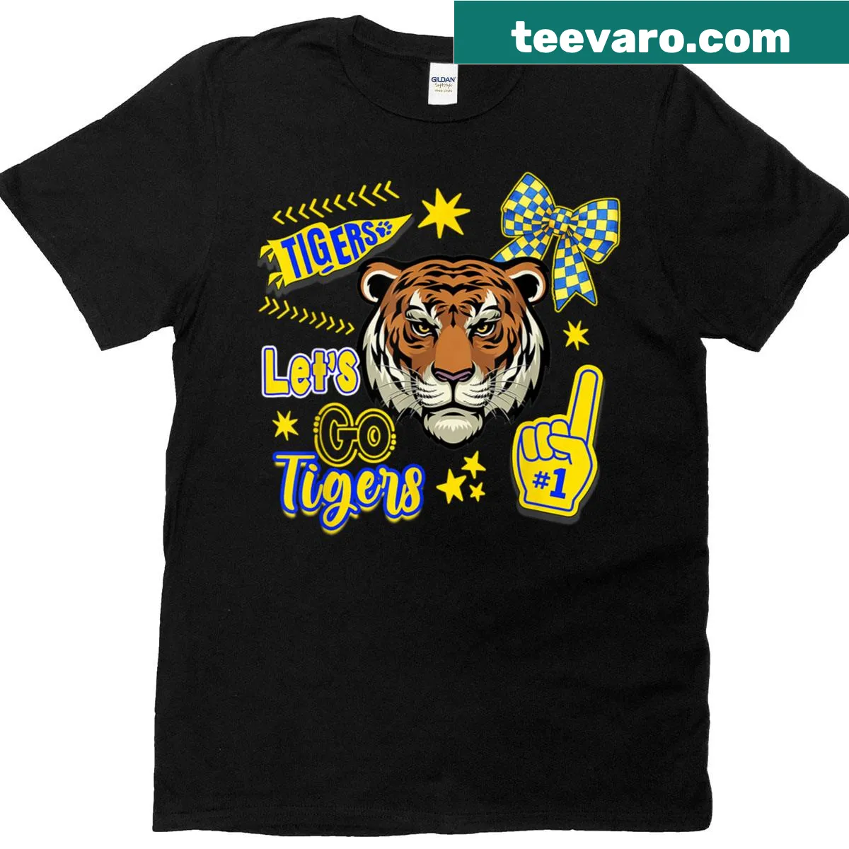 Tigers graphic on school spirit shirt — on a men's t-shirt