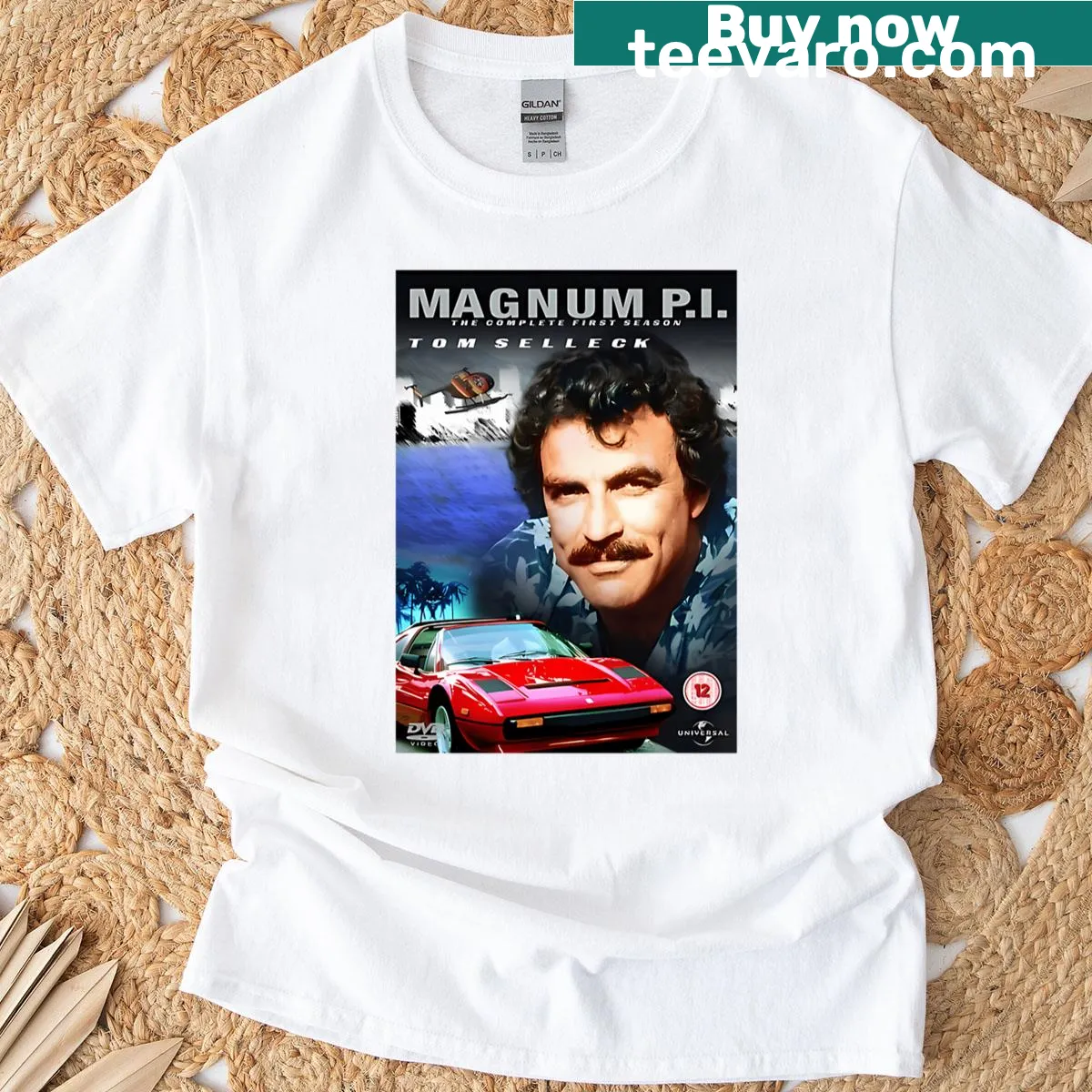 Vintage t-shirt featuring a graphic of Tom Selleck — on a men's t-shirt