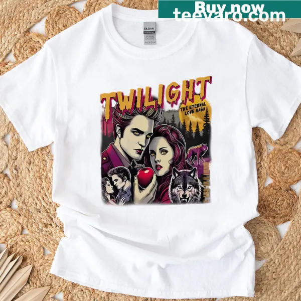 Vintage-style T-shirt featuring wolves and vampires for fantasy film lovers
