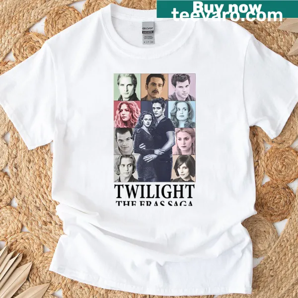 Vintage distressed t-shirt featuring vampires and wolves in a romantic theme