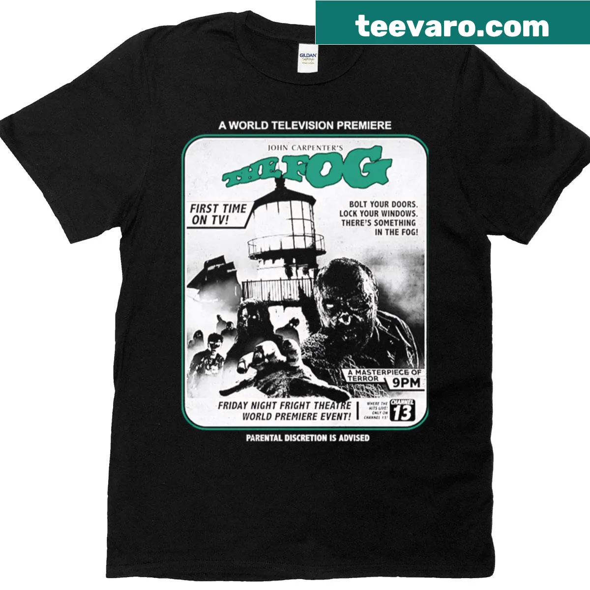 Vintage t-shirt showcasing 90s horror movies with monsters and ghosts — on a men's t-shirt