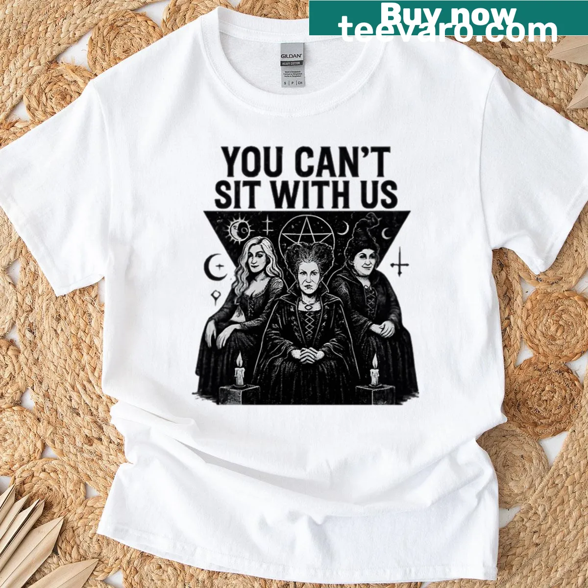 Vintage-style Halloween T-shirt with a funny witches graphic — on a men's t-shirt
