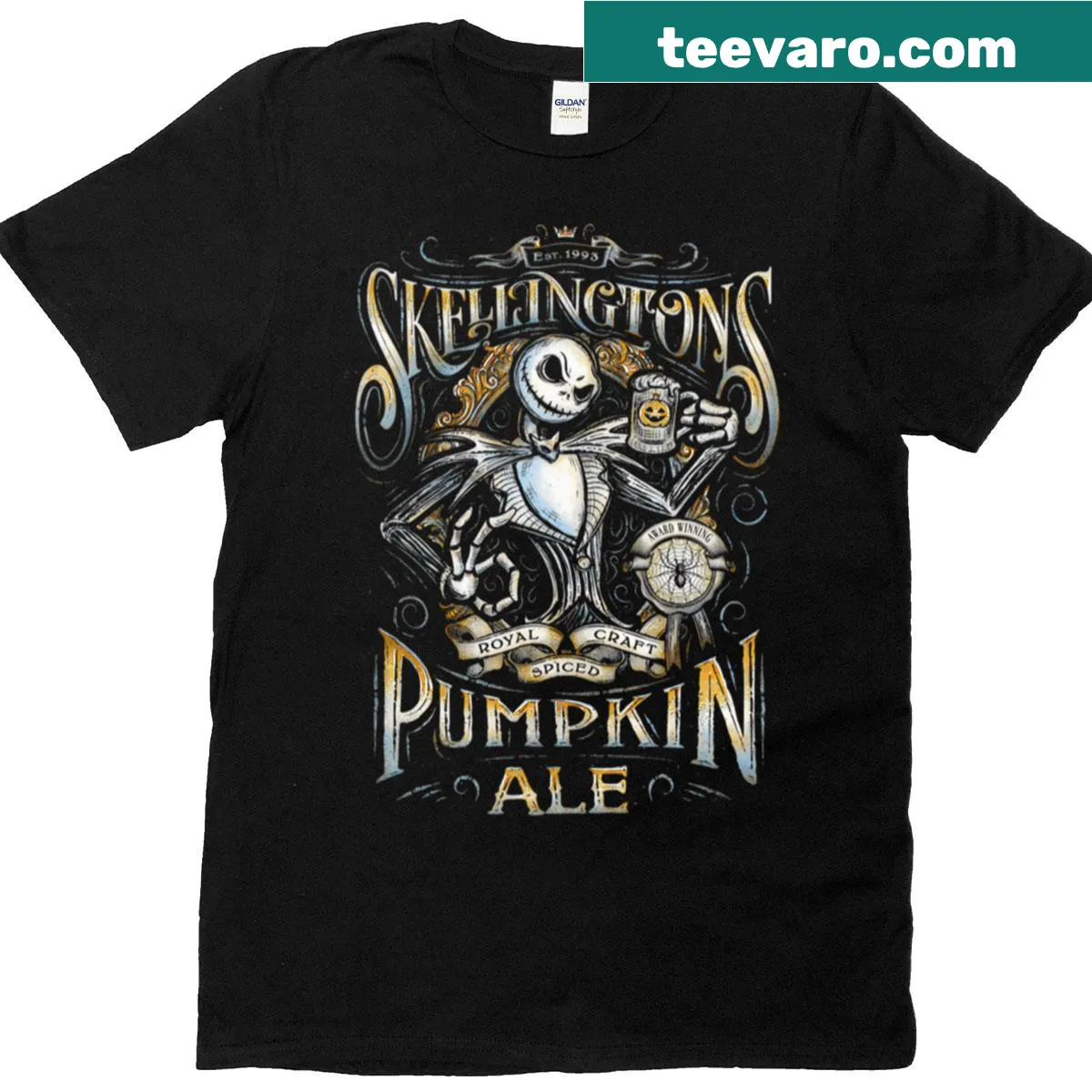 Retro Halloween T-shirt featuring cartoon characters from classic horror films — on a men's t-shirt
