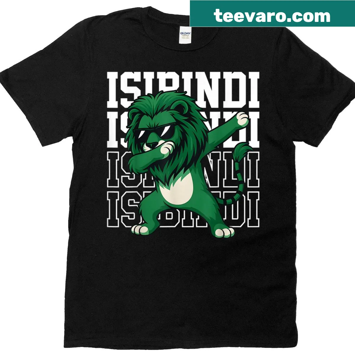 Cute t-shirt featuring the name Isibindi and a fun animal illustration. — on a men's t-shirt