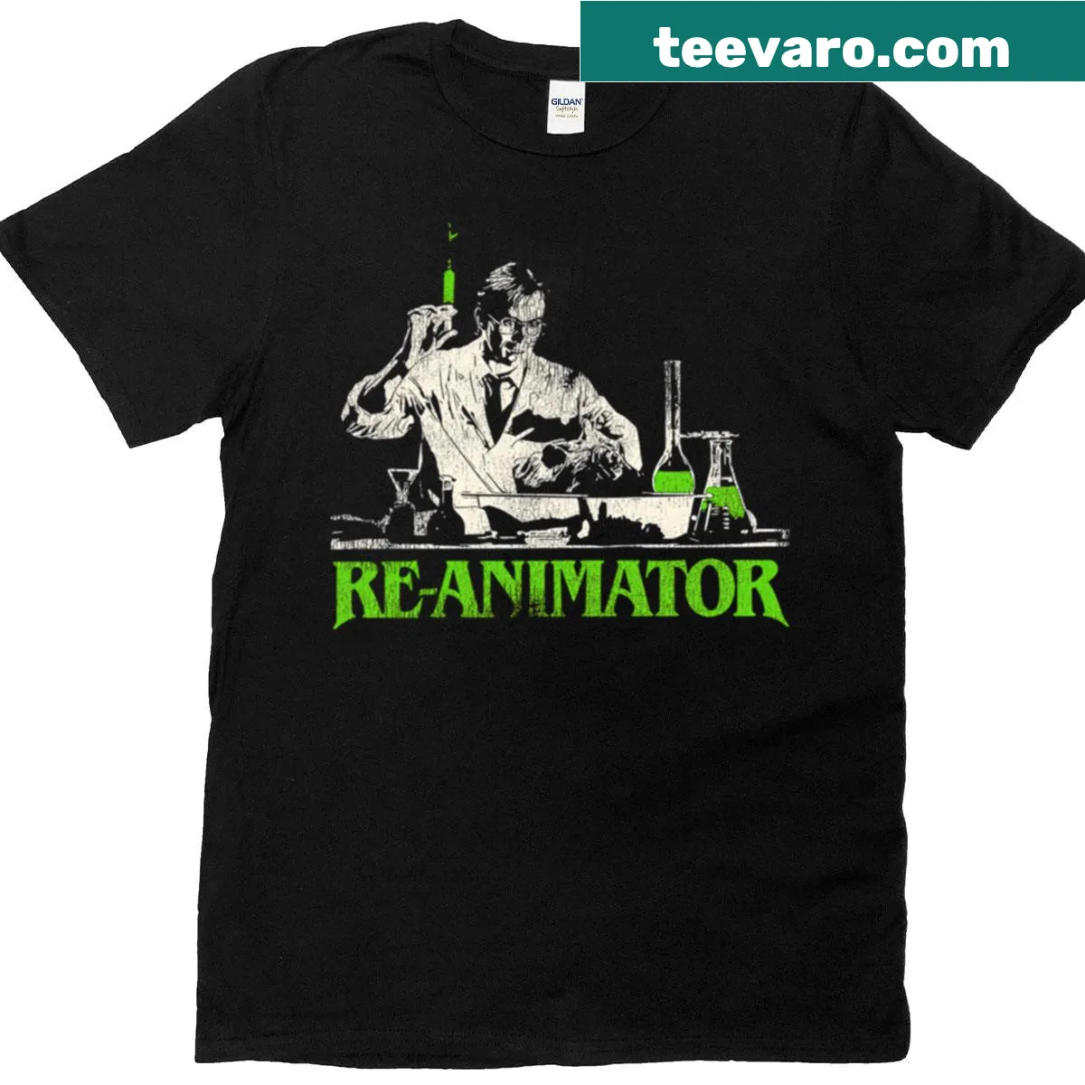 Vintage T-shirt featuring ghosts and monsters from classic horror films — on a men's t-shirt