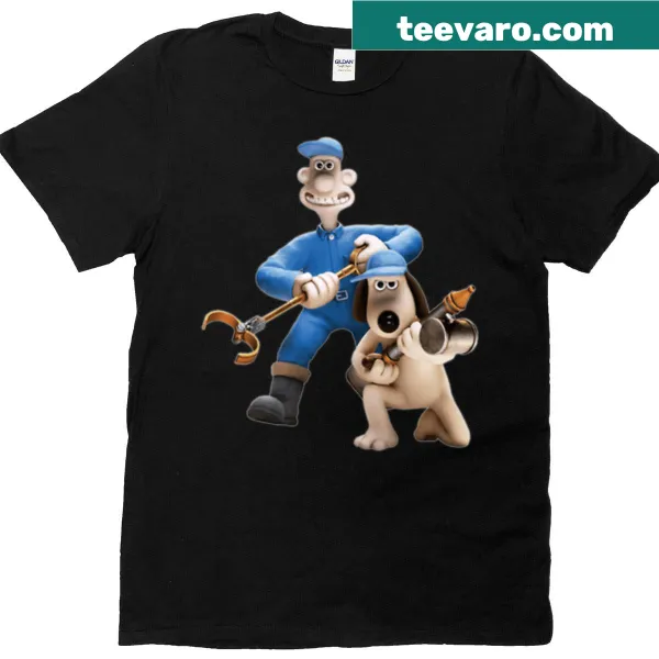 Illustrative Wallace and Gromit T-shirt with playful penguin