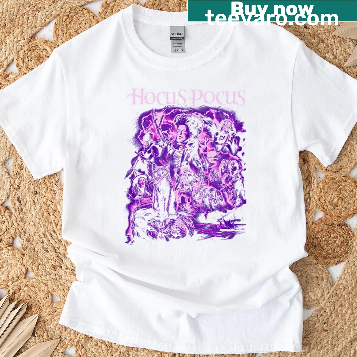 Vintage witches graphic T-shirt for Halloween — on a men's t-shirt