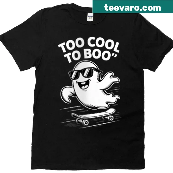 Cartoon ghost on skateboard Halloween T-shirt