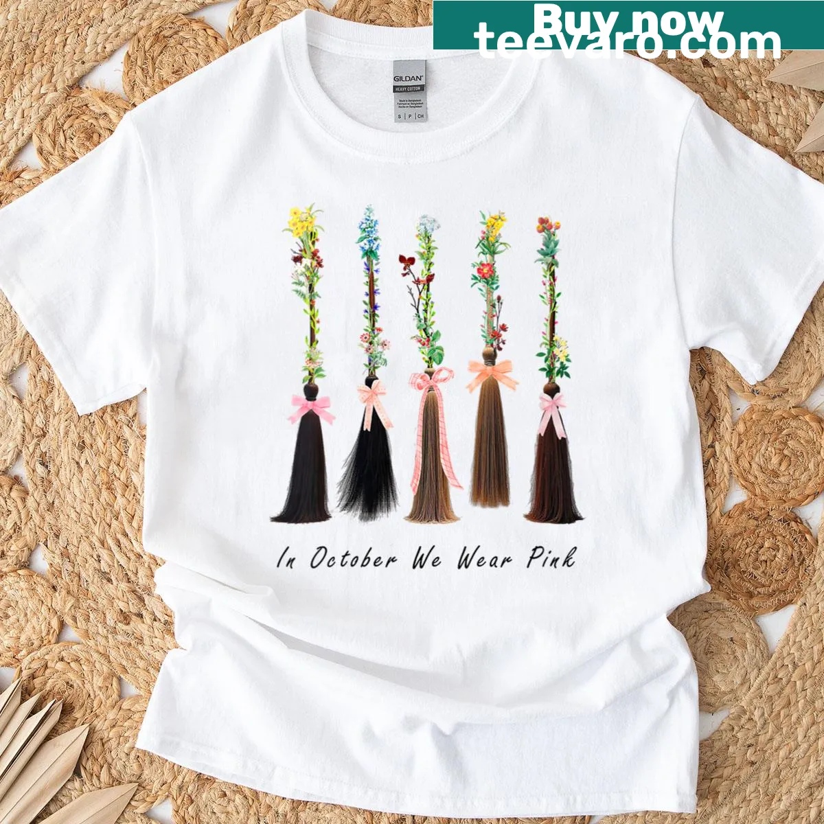 Broomstick design graphic T-shirt for October — on a men's t-shirt