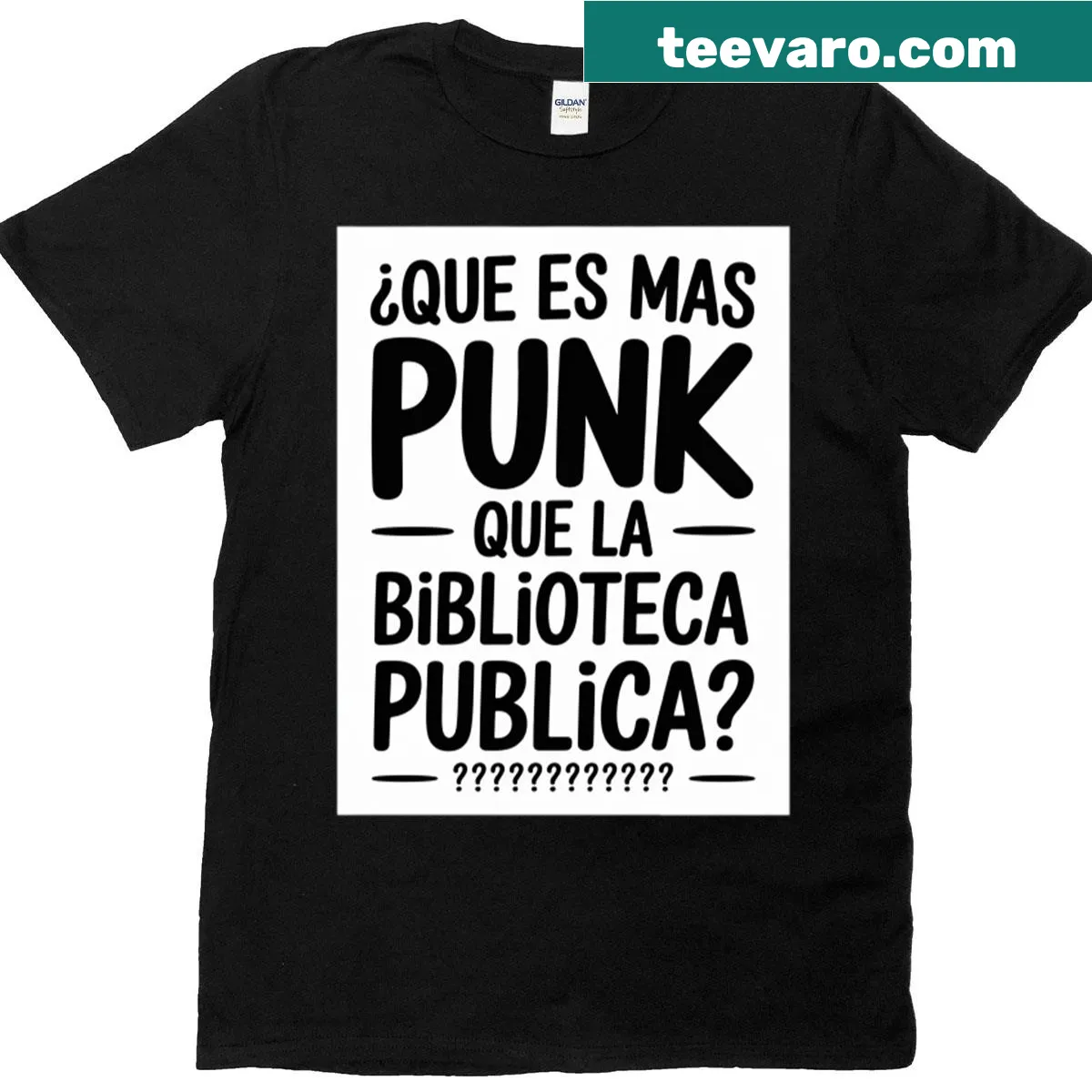 Funny typography shirt asking about punk culture and libraries — on a men's t-shirt