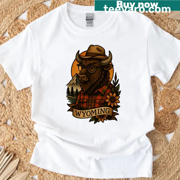 Vintage tattoo style t-shirt featuring a bison graphic