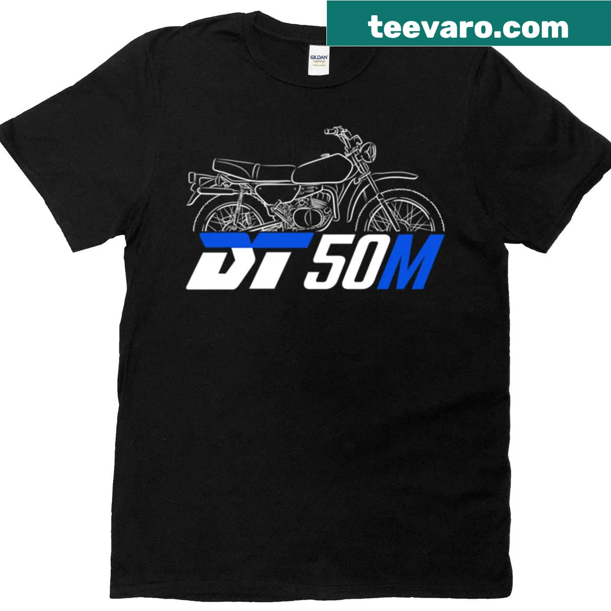 Vintage Yamaha Dt50m motorcycle t-shirt featuring classic bike design — on a men's t-shirt