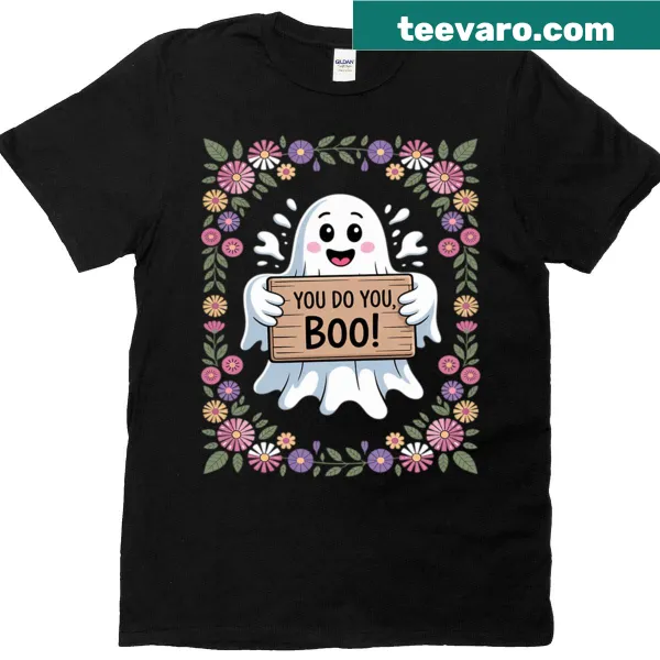 Cute Halloween t-shirt with cartoon ghost and text 'You Do You Boo'