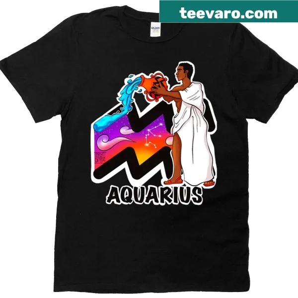 Aquarius constellation illustration on zodiac t-shirt for men