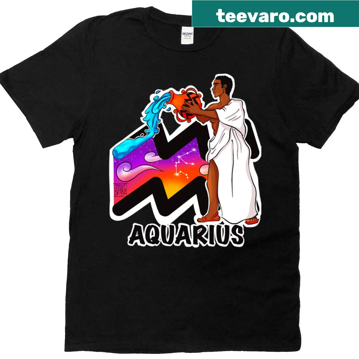 Aquarius constellation illustration on zodiac t-shirt for men — on a men's t-shirt